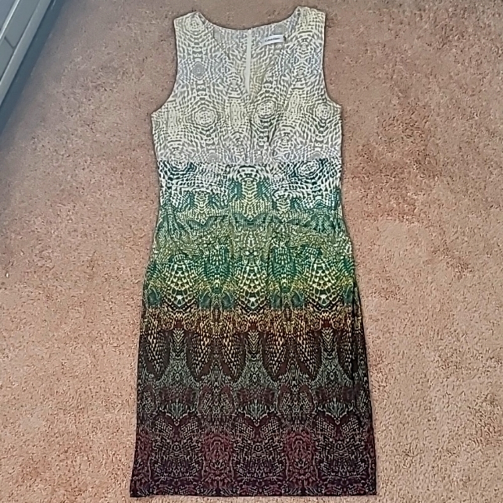 Calvin Klein Womens Green Brown Snakeskin Jersey Knit V Neck Sleeveless